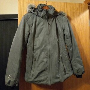Womens Obermeyer Jacket Lexington Sz 6 Hooded Detachable Fur  17 Armpit Gray